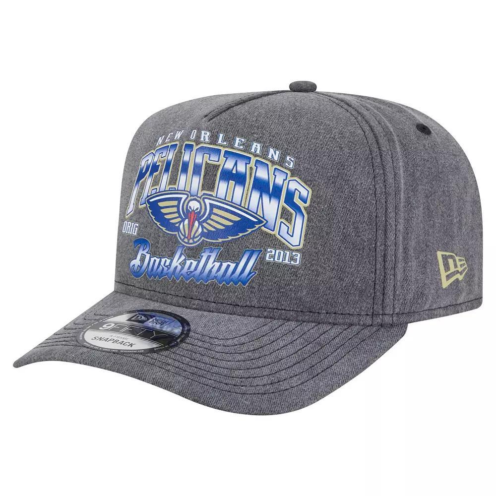 Men's New Era Charcoal New Orleans Pelicans Throwback Washed Pre-Curved 9FIFTY Snapback Hat Product Image