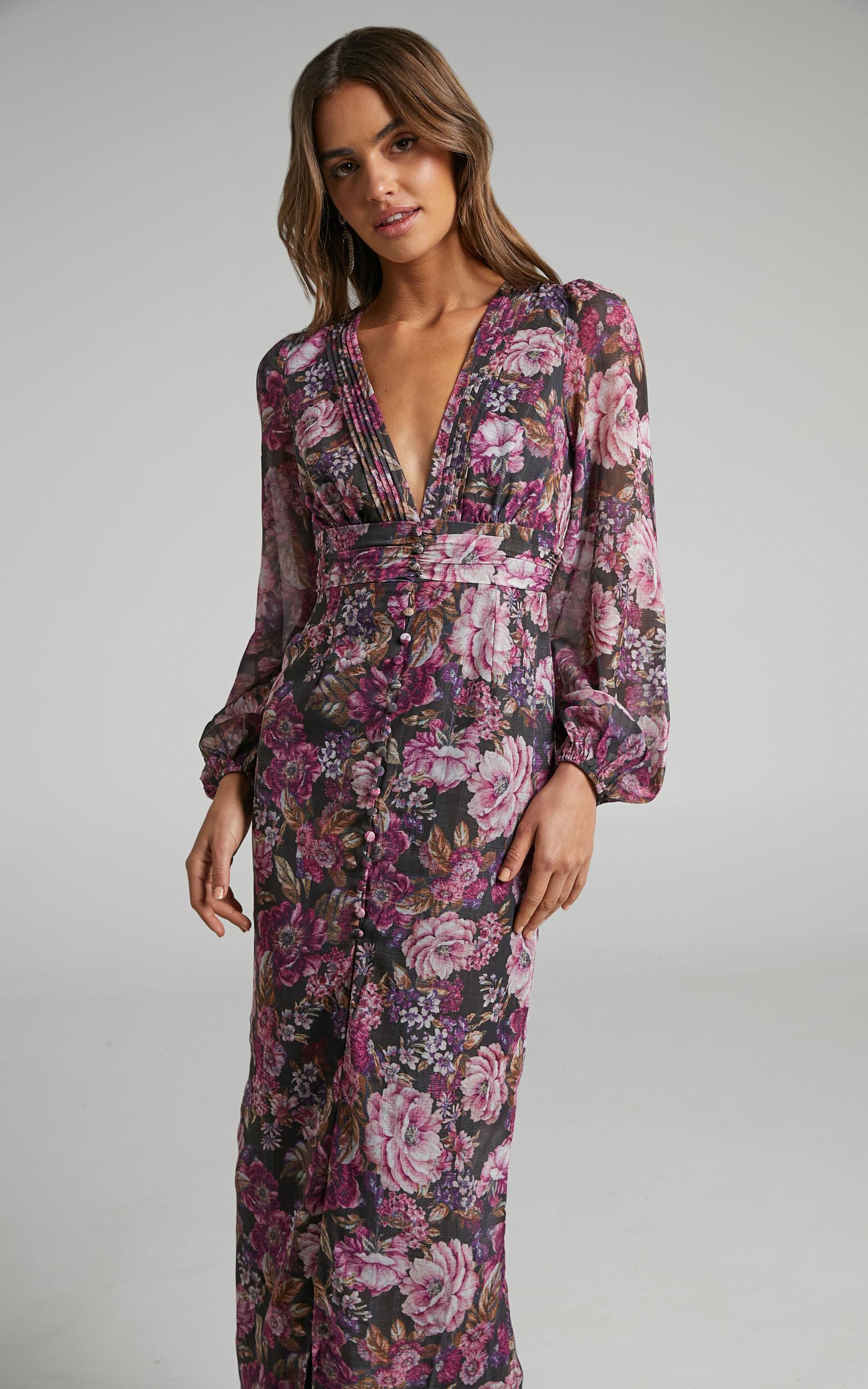 Lorelei Maxi Dress - V Neck Balloon Sleeve Dress in Harvest Floral Product Image