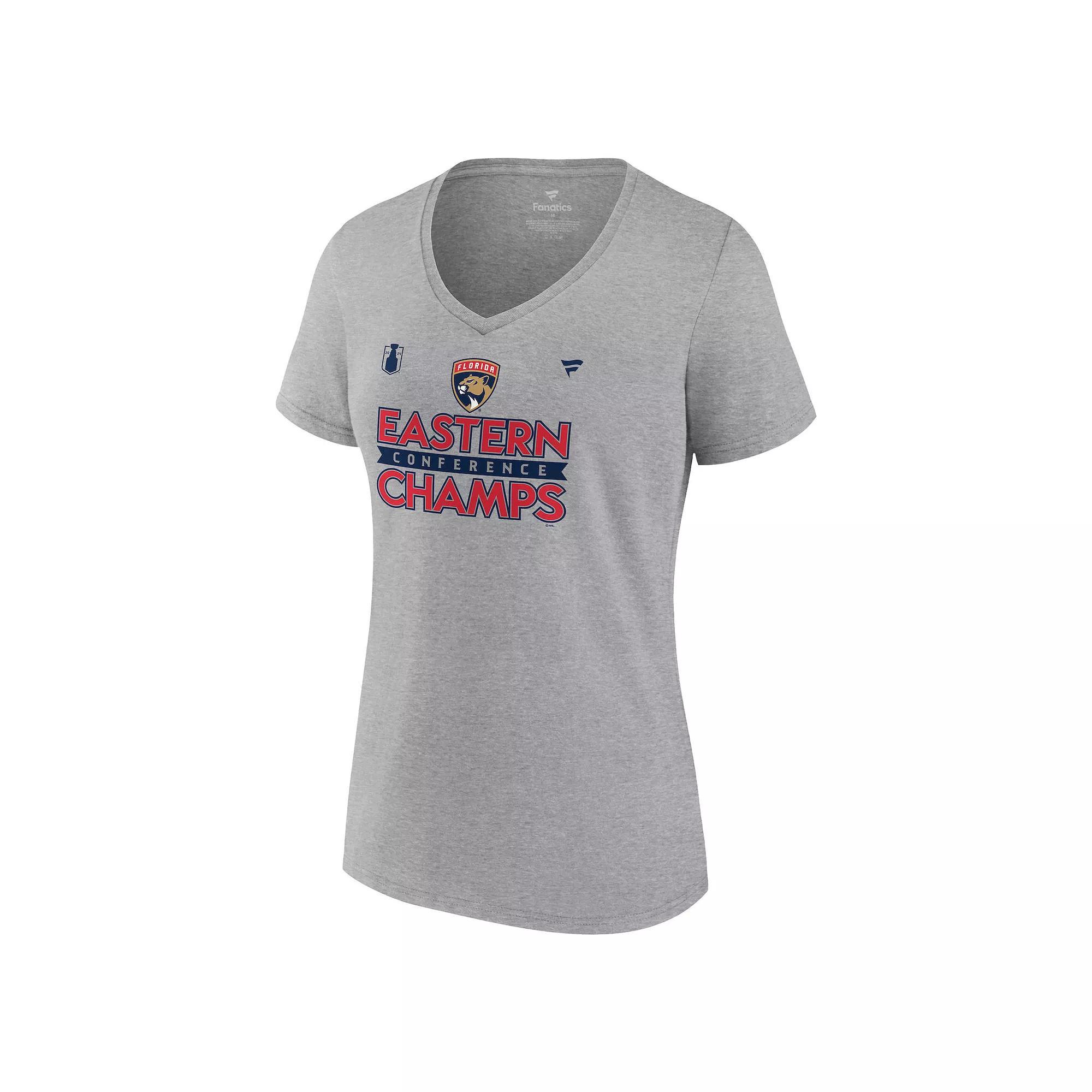 Women's Fanatics NHL Florida Panthers 2024 Conference Finals Locker Room V-Neck Tee, Size: XL, Pnt Gray Product Image