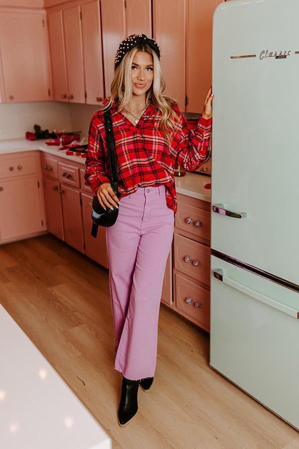 Catching Feelings Plaid Top In Pink Product Image