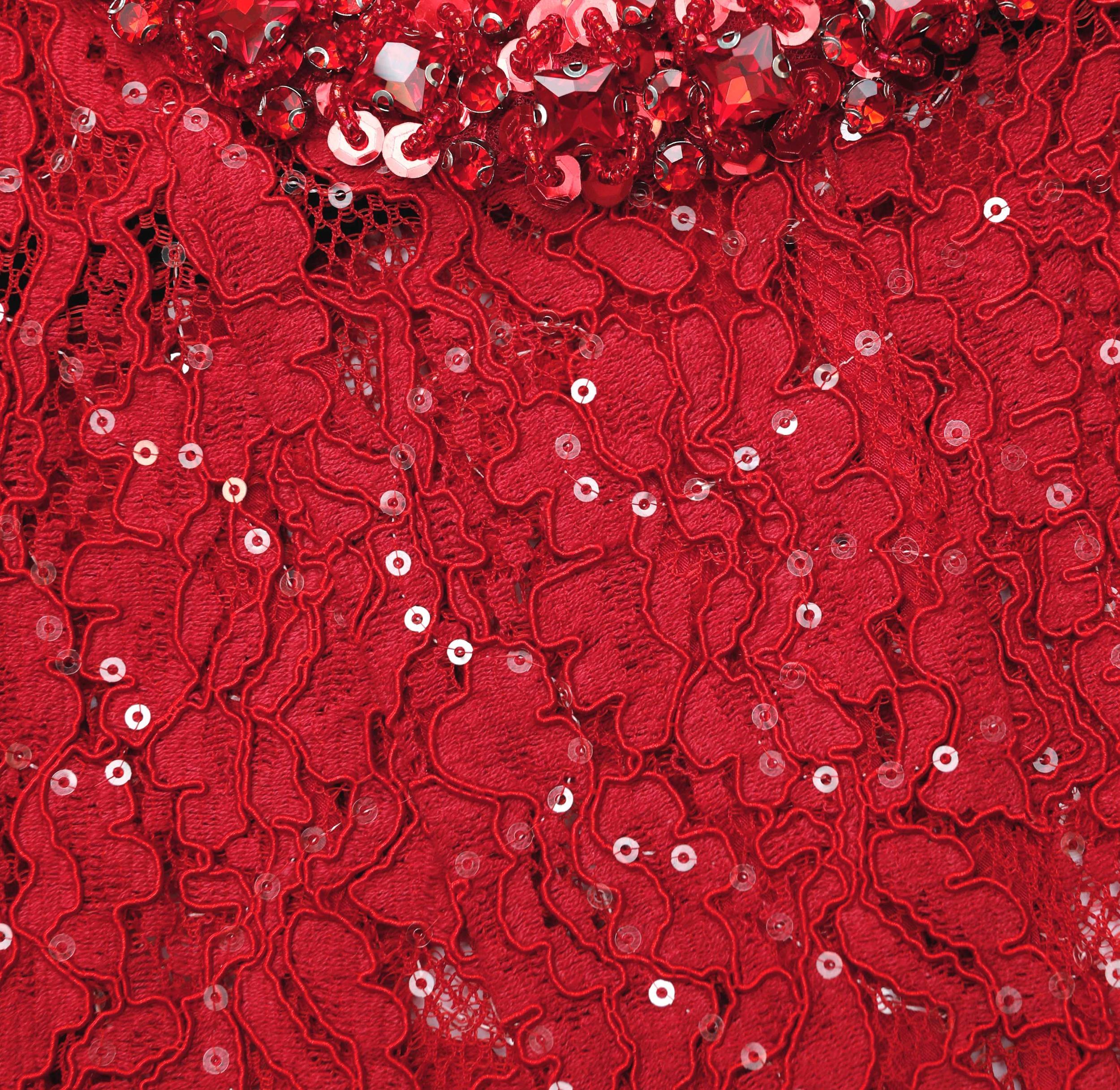 Red Sequin Lace Midi Dress Product Image