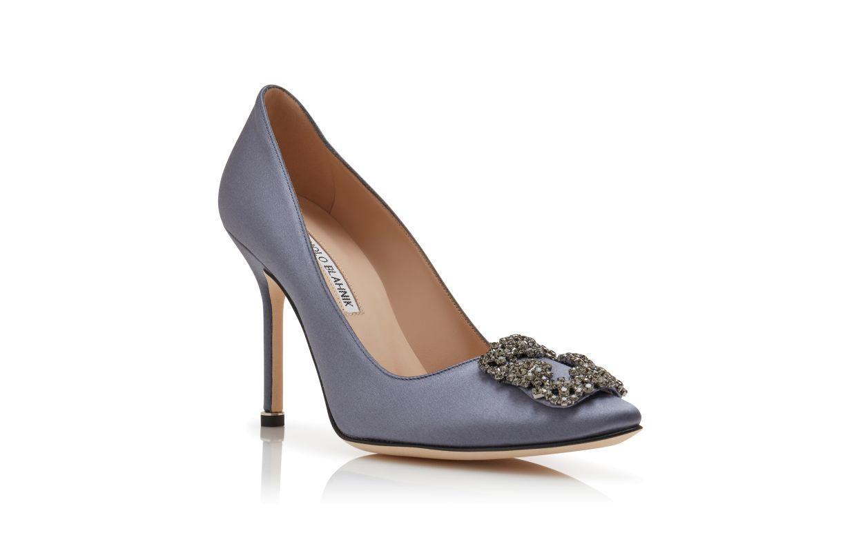 HANGISI Grey Satin Jewel Buckle Pumps Product Image