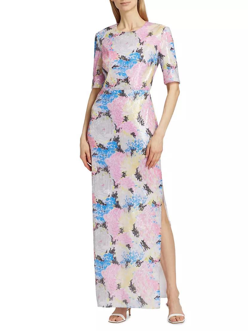 Floral Sequin Short-Sleeve Gown Product Image