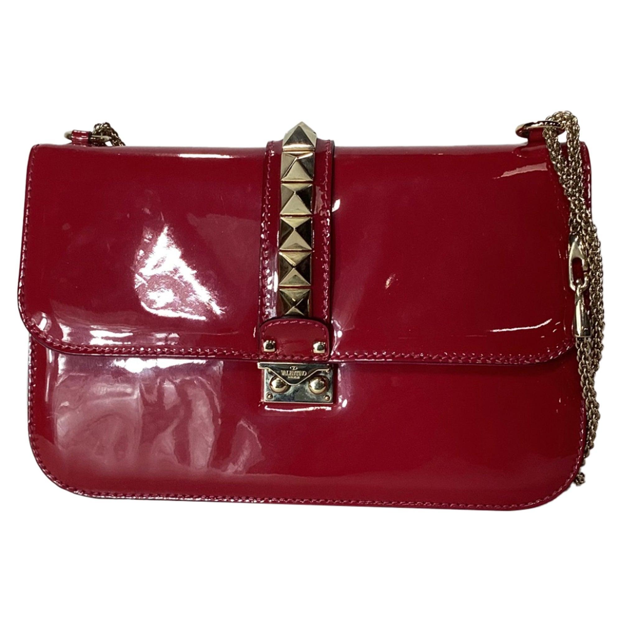 VALENTINO GARAVANI Valentino Rockstud Glam Lock Flap Bag In Red Patent Leather Product Image