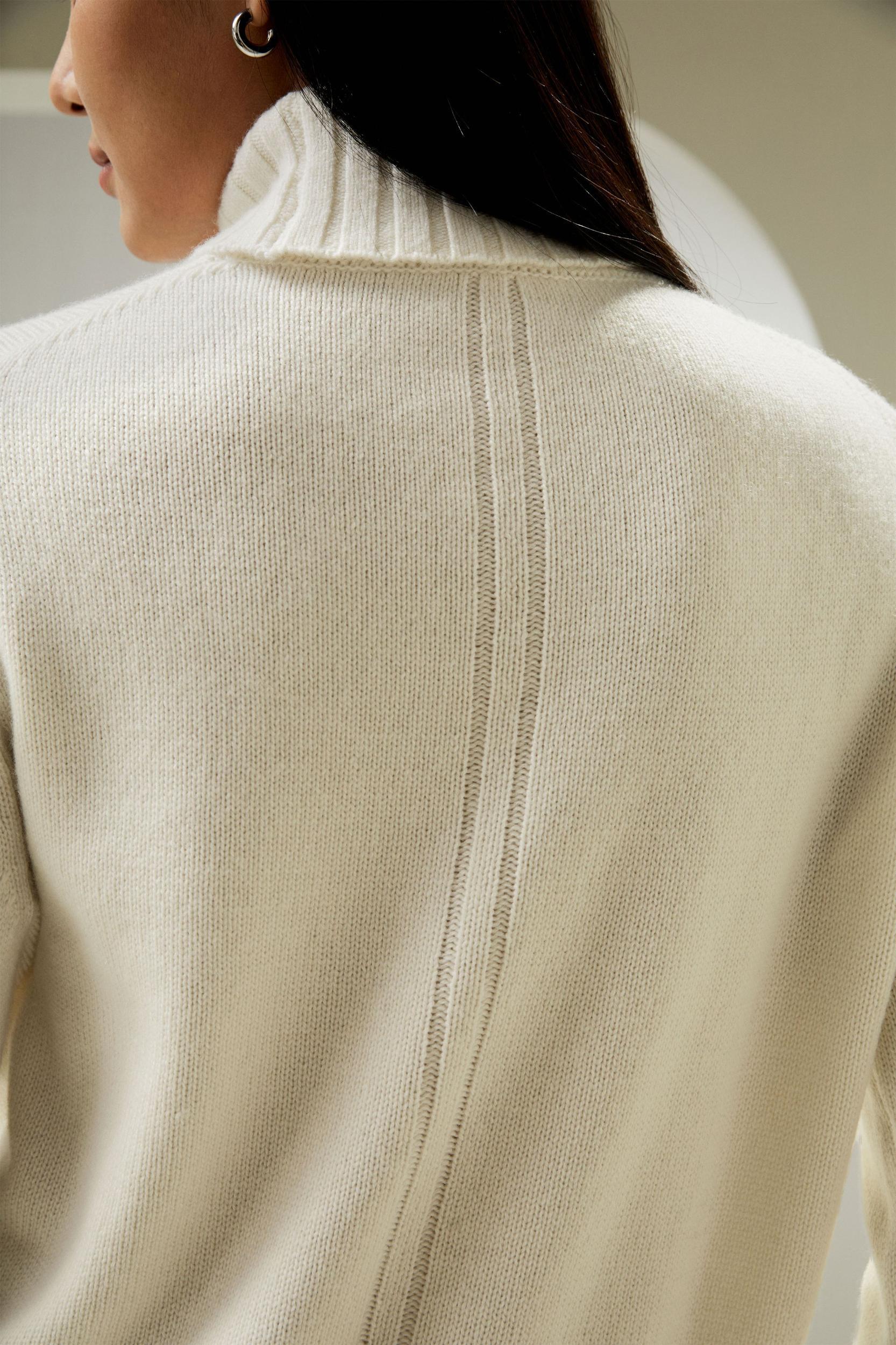 LILYSILK Womens Merino Wool Turtleneck Cashmere Sweater White Wool&Cashmere Luxurious Needlework Design Sweater S Product Image