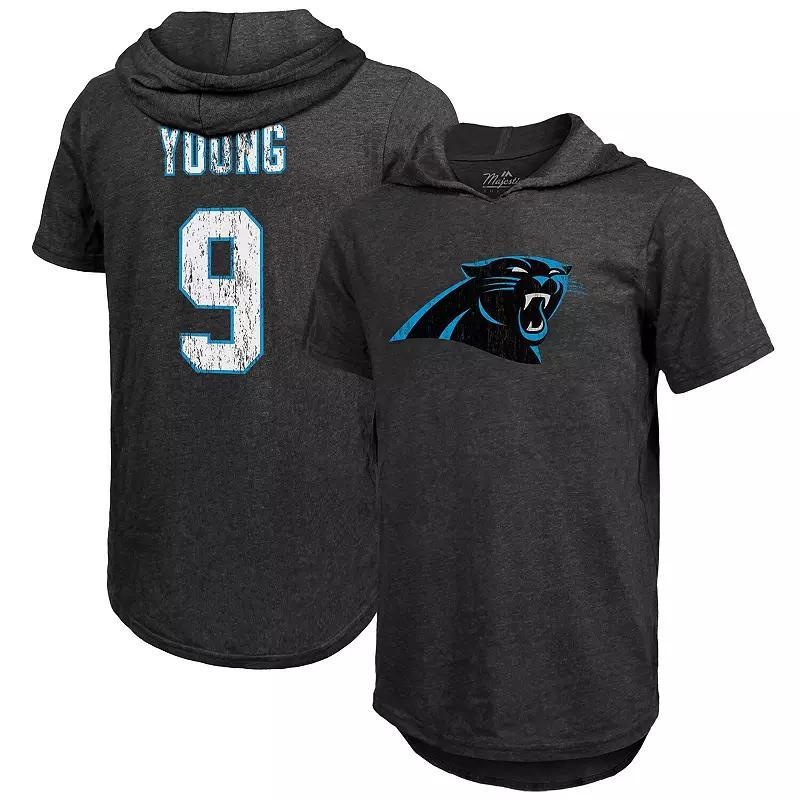 Mens Majestic Threads Bryce Young Black Carolina Panthers Player Name and Number Tri-Blend Hoodie T-shirt Product Image