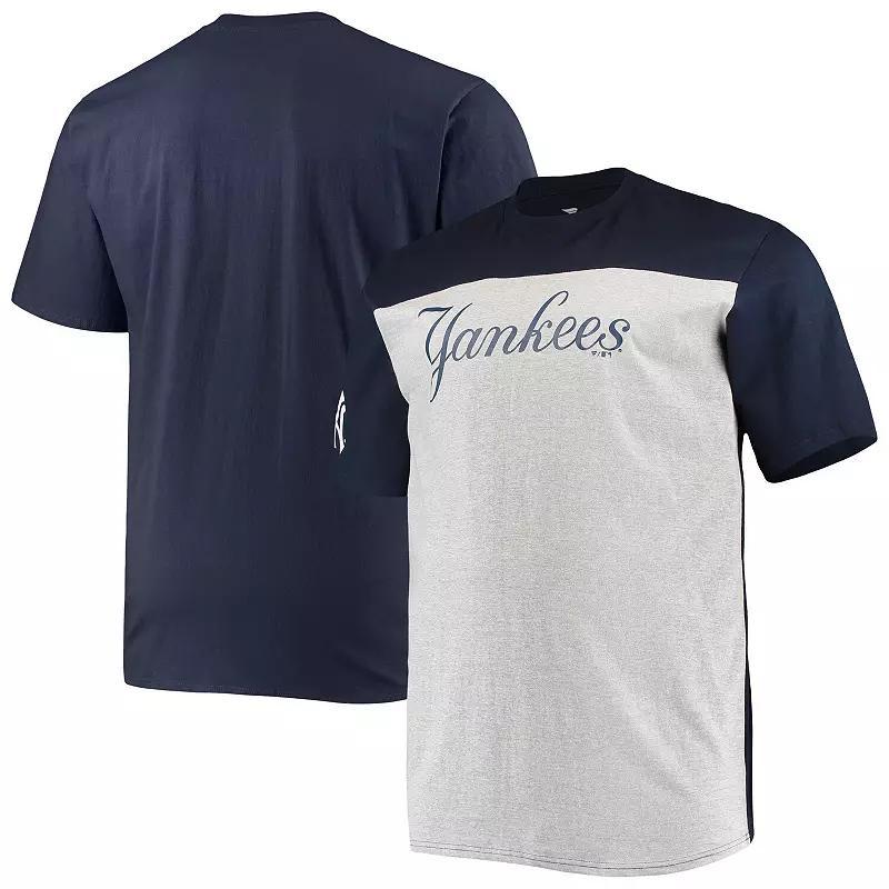 Men's Fanatics Branded Navy/Heathered Gray New York Yankees Big & Tall Colorblock T-Shirt, Size: XLT, Blue Product Image