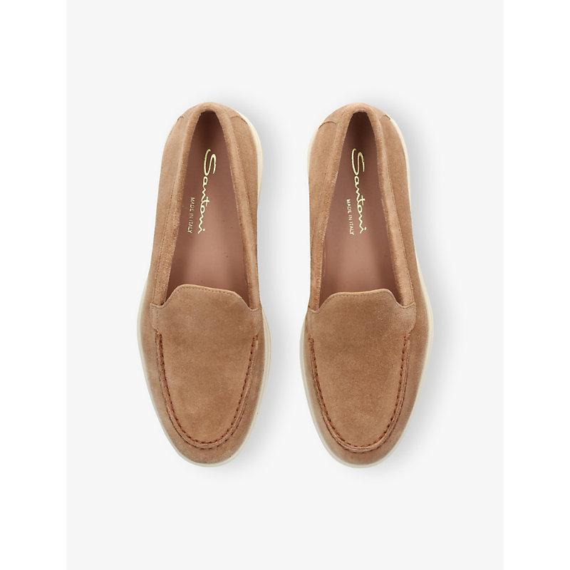 SANTONI Womens  Almond-toe Suede Loafers In Beige Product Image