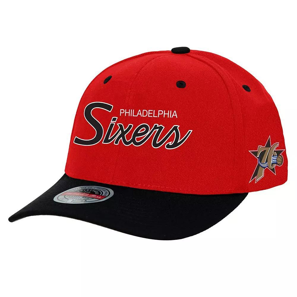 Men's Mitchell & Ness Red Philadelphia 76ers MVP Team Script 2.0 Stretch-Snapback Hat, 76r Black Product Image