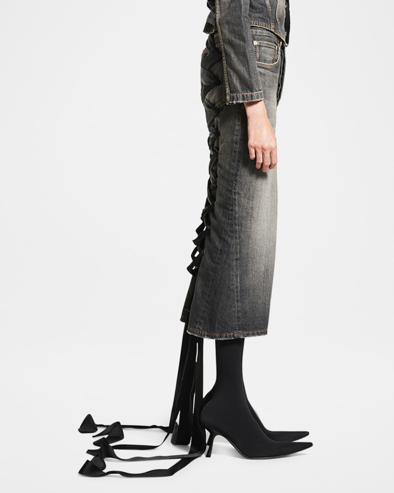 Lace-Up Denim Midi Skirt Product Image
