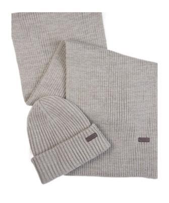 BARBOUR Logo-appliqué Ribbed Scarf Set In Gray Product Image