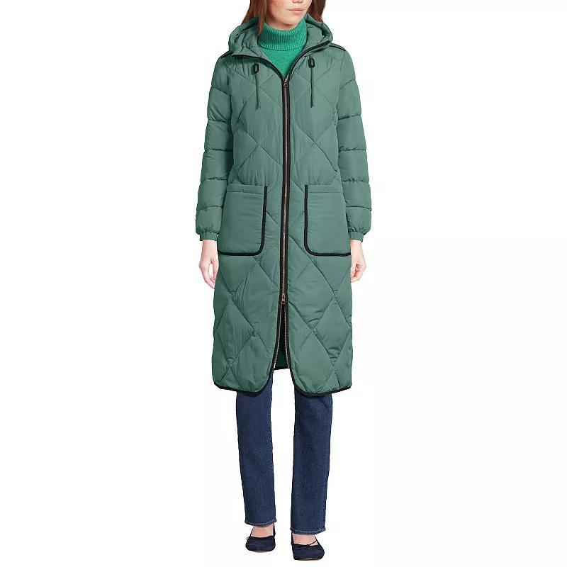 Petite Lands End Insulated Quilted Thermoplume Maxi Coat, Womens Washed Green Product Image