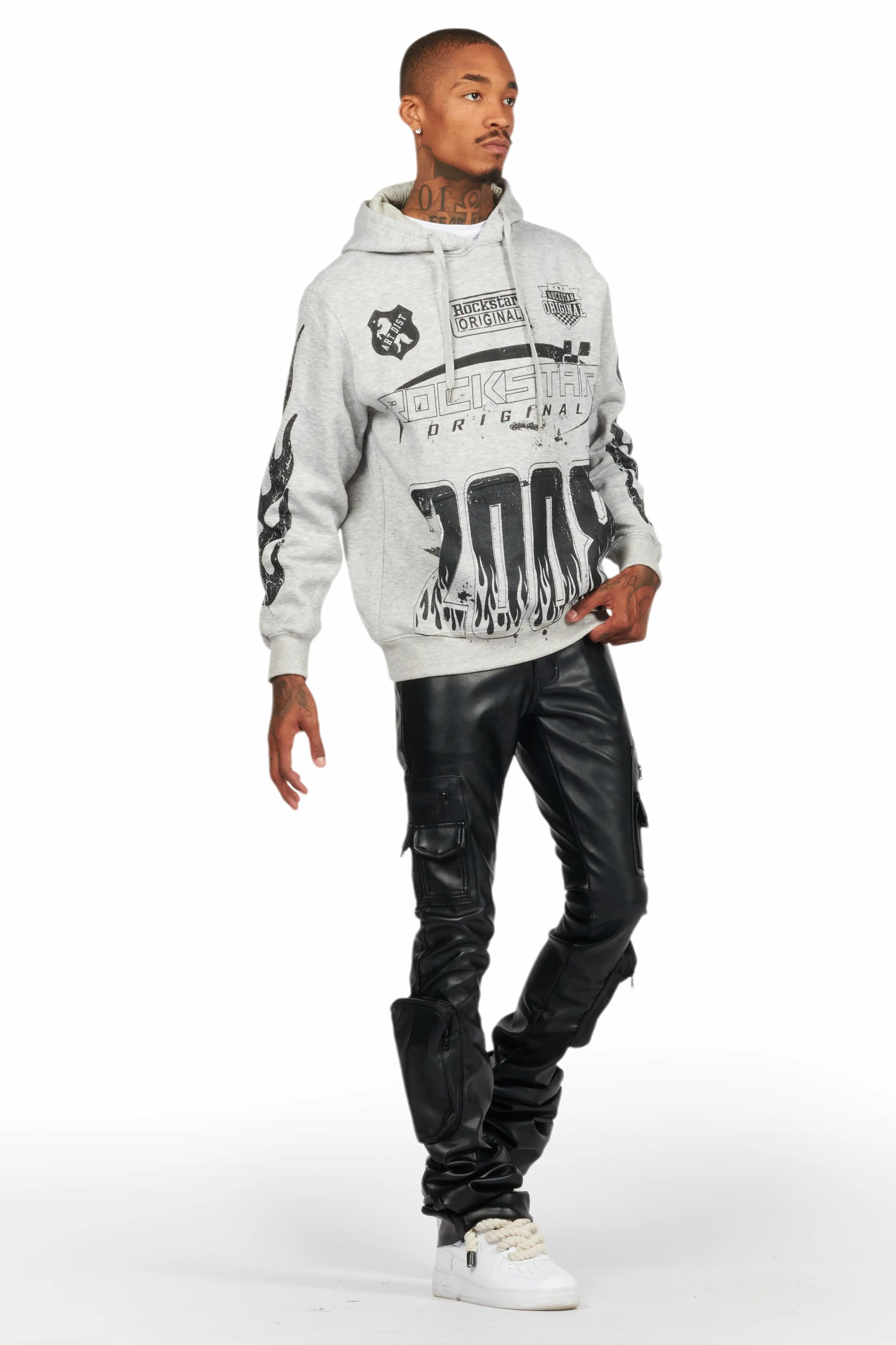 Sutton Jet Black PU Super Stacked Flare Jean Male Product Image