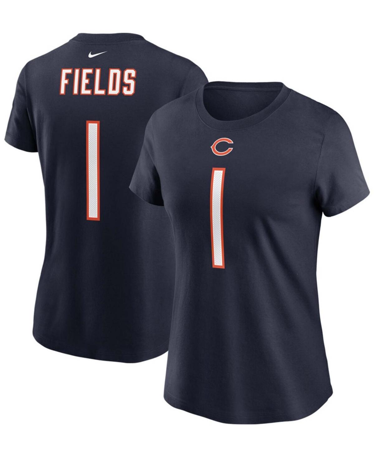 Women's Nike Justin Fields Navy Chicago Bears 2021 NFL Draft First Round Pick Player Name & Number T-Shirt, Size: Large, Blue Product Image