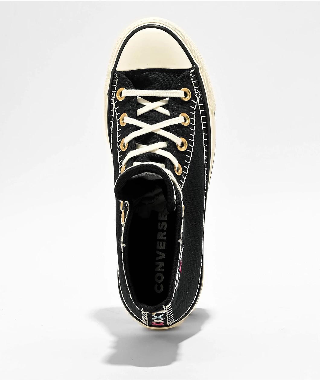 Converse Chuck Taylor All Star Lift Stitch Sich Black & White High Top Platform Shoes Product Image