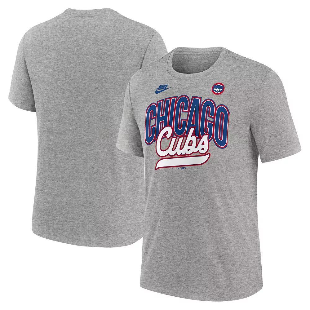 Men's Nike Heather Gray Chicago Cubs Cooperstown Collection Retro Tri-Blend T-Shirt,  Product Image