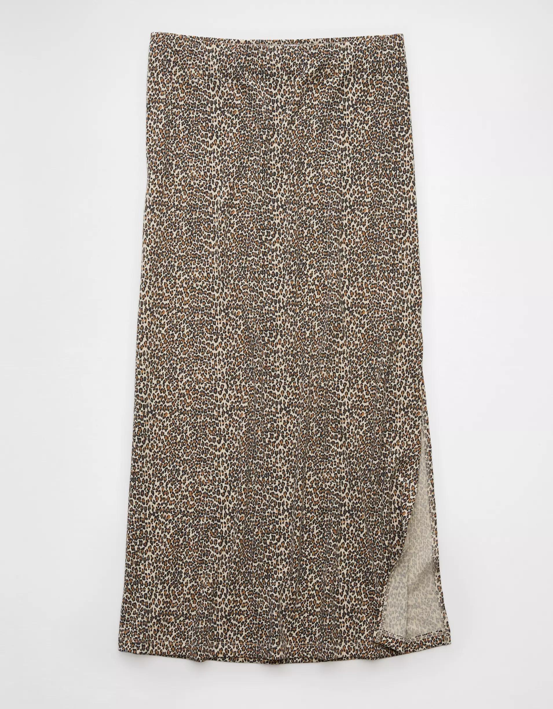 AE High-Waisted Leopard Column Maxi Skirt Product Image