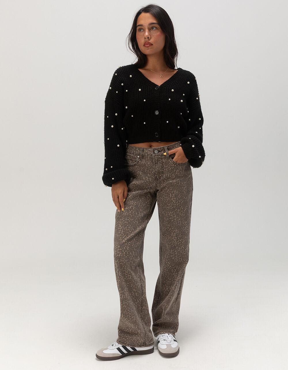 WEST OF MELROSE Leopard Womens Straight Jeans Product Image