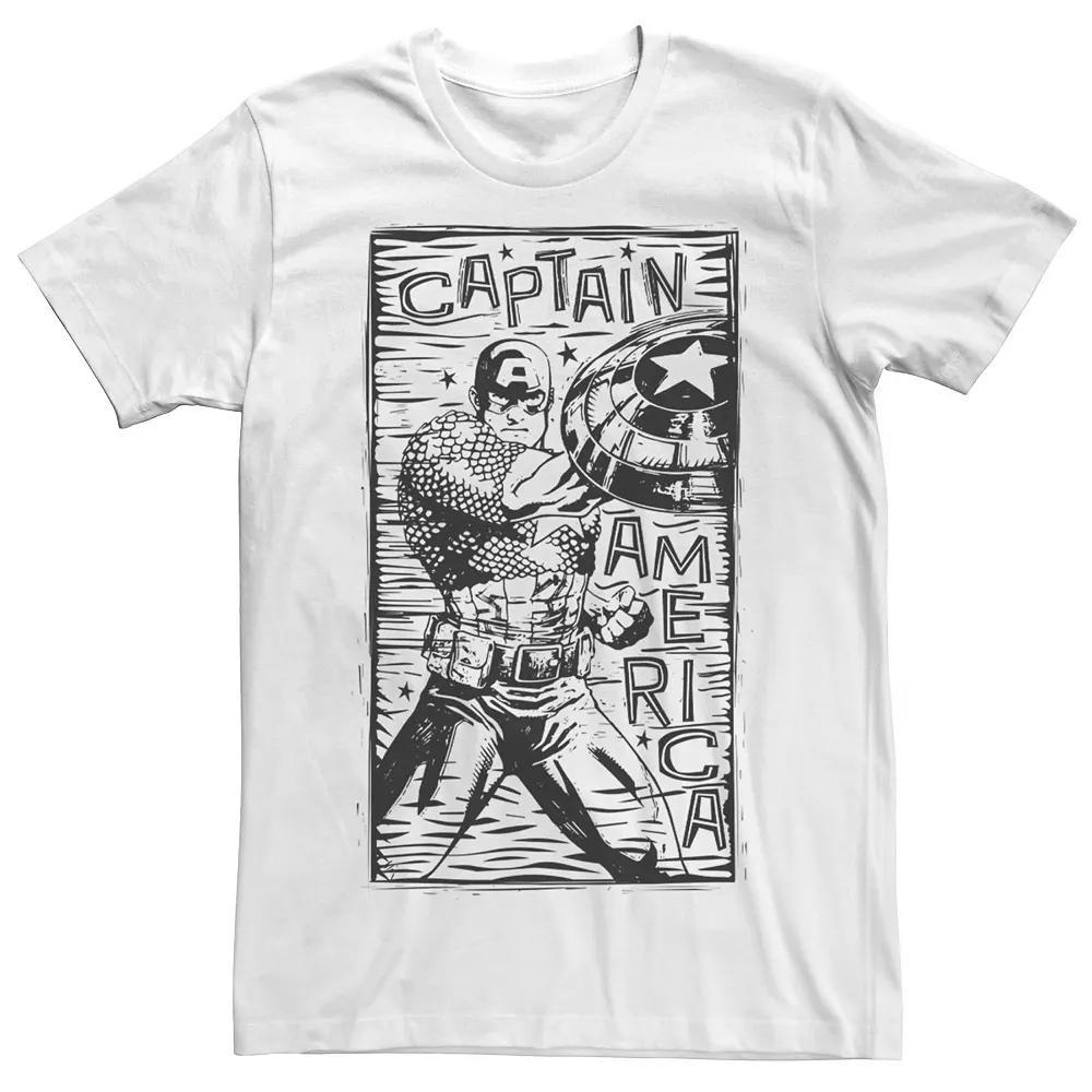Men's Marvel Captain America Woodcut Blue Portrait Tee,  Product Image
