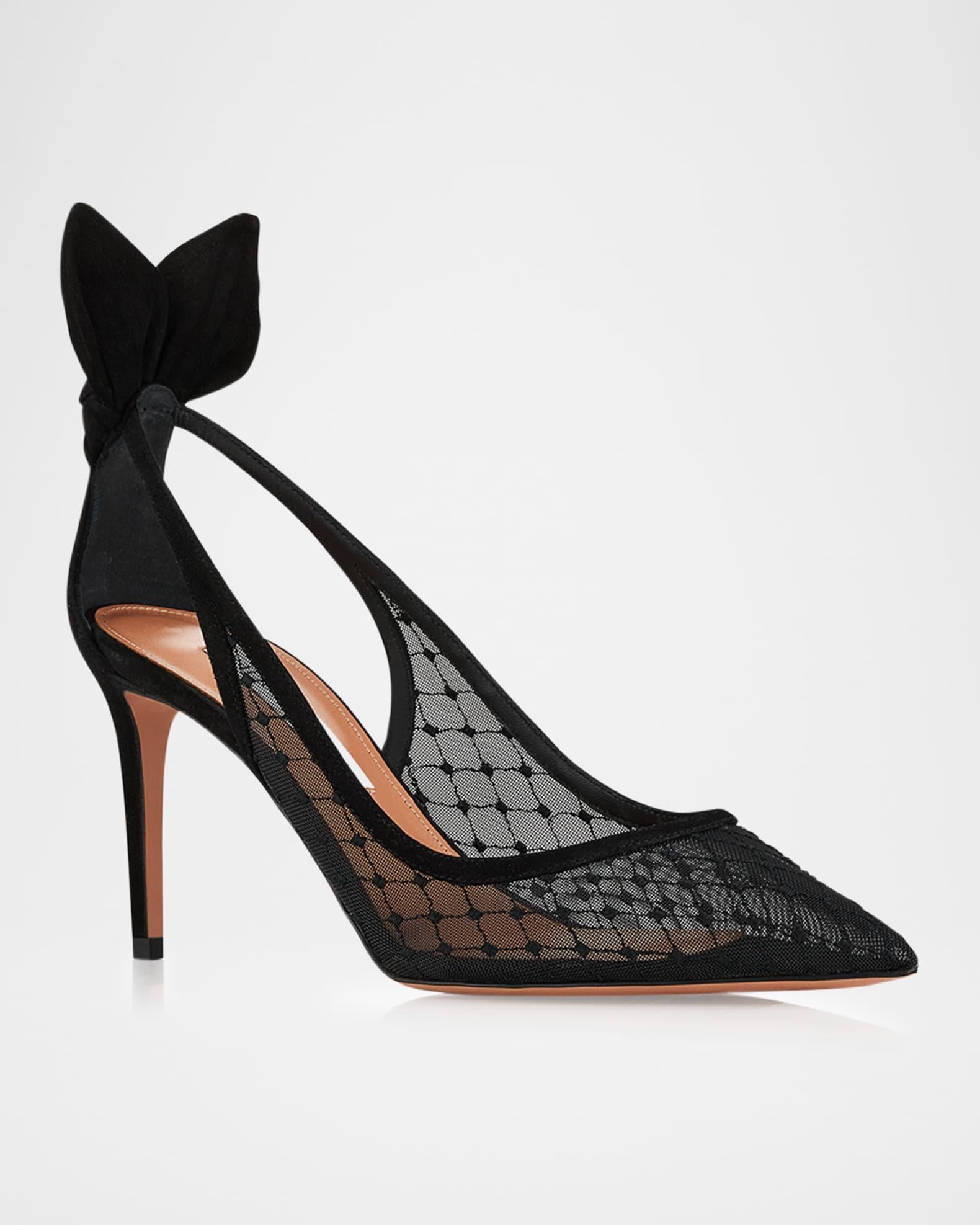 Net Mesh Suede Bow Pumps Product Image