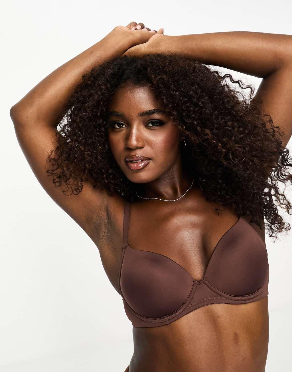 ASOS DESIGN molded T-shirt bra in brown Product Image