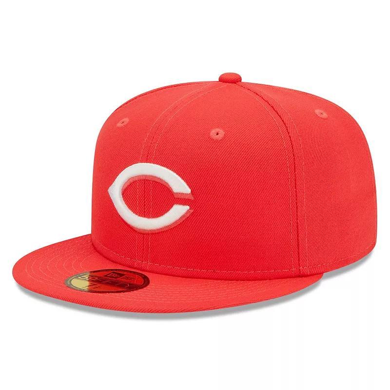 Mens New Era Red Cincinnati Reds Lava Highlighter Logo 59FIFTY Fitted Hat Product Image