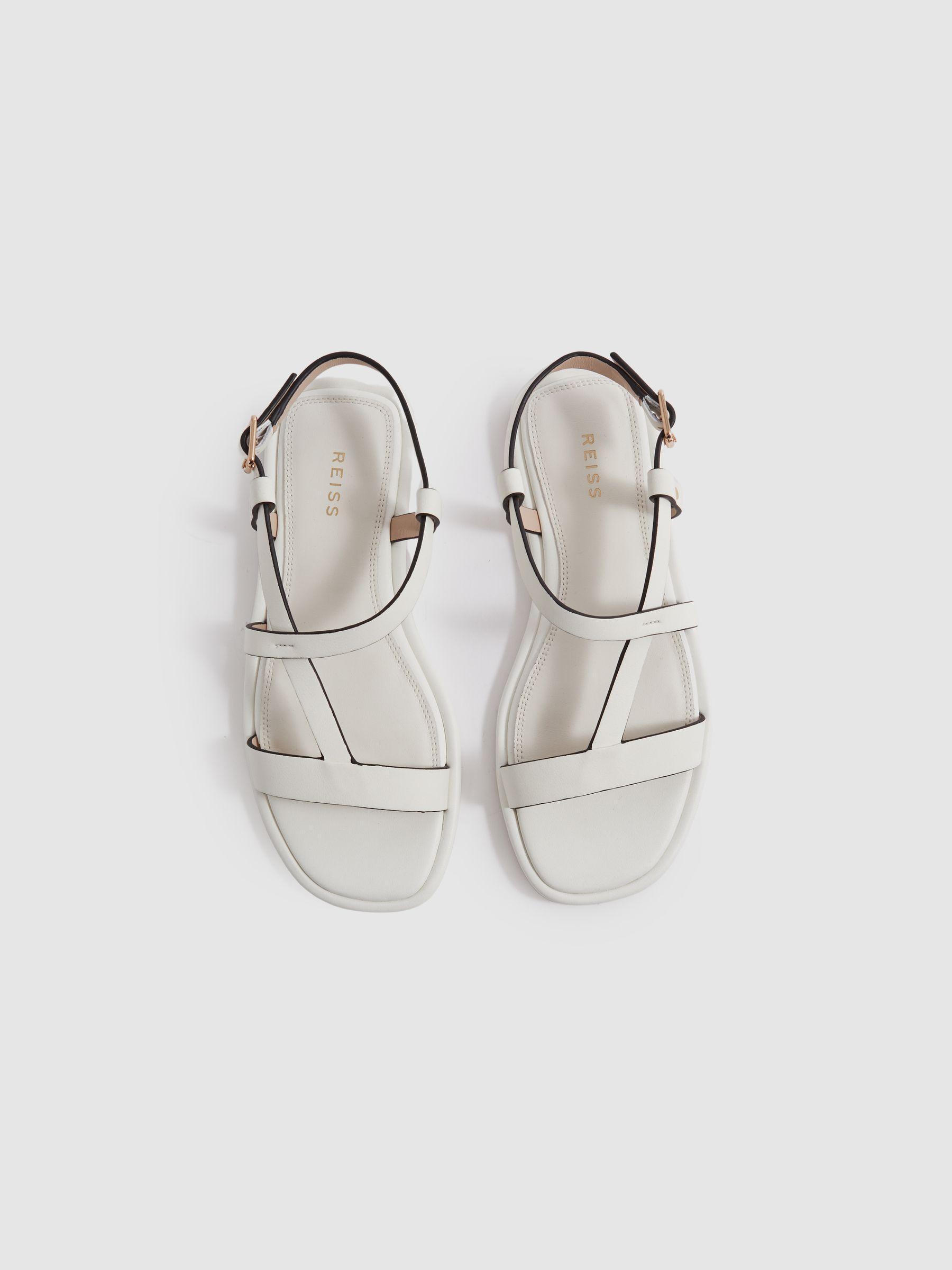 Flat Strappy Leather Sandals in White Product Image