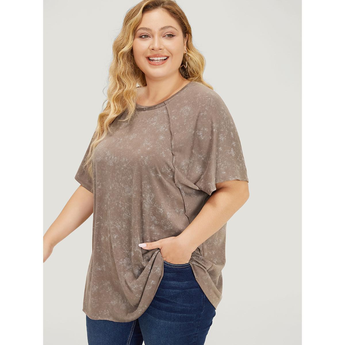 Plus Size Solid Round Neck Mesh Patchwork T-shirt Black Women Elegant See through Plain Round Neck Dailywear T-shirts BloomChic 30/6X Product Image