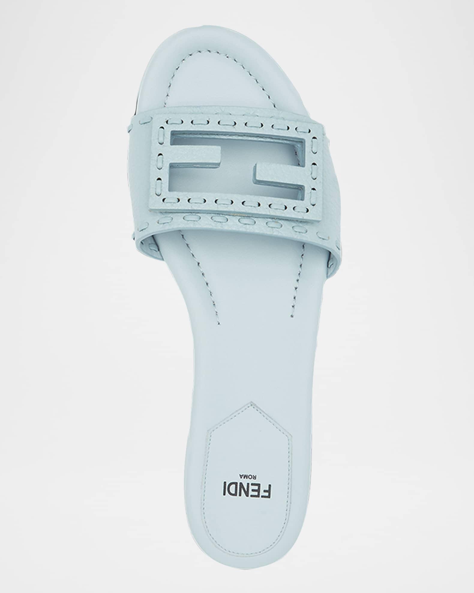 Baguette FF Leather Buckle Flat Slide Sandals Product Image