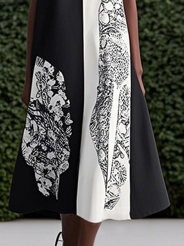 Loose Sleeveless Asymmetric Contrast Color Printed Round-Neck Maxi Dresses Product Image