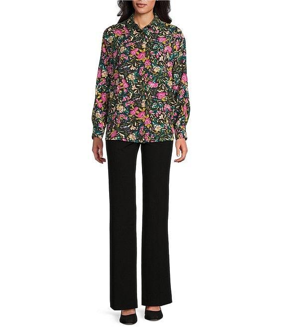 Investments Multi Vintage Floral Dolman Long Sleeve Button Front Point Collar Blouse Product Image