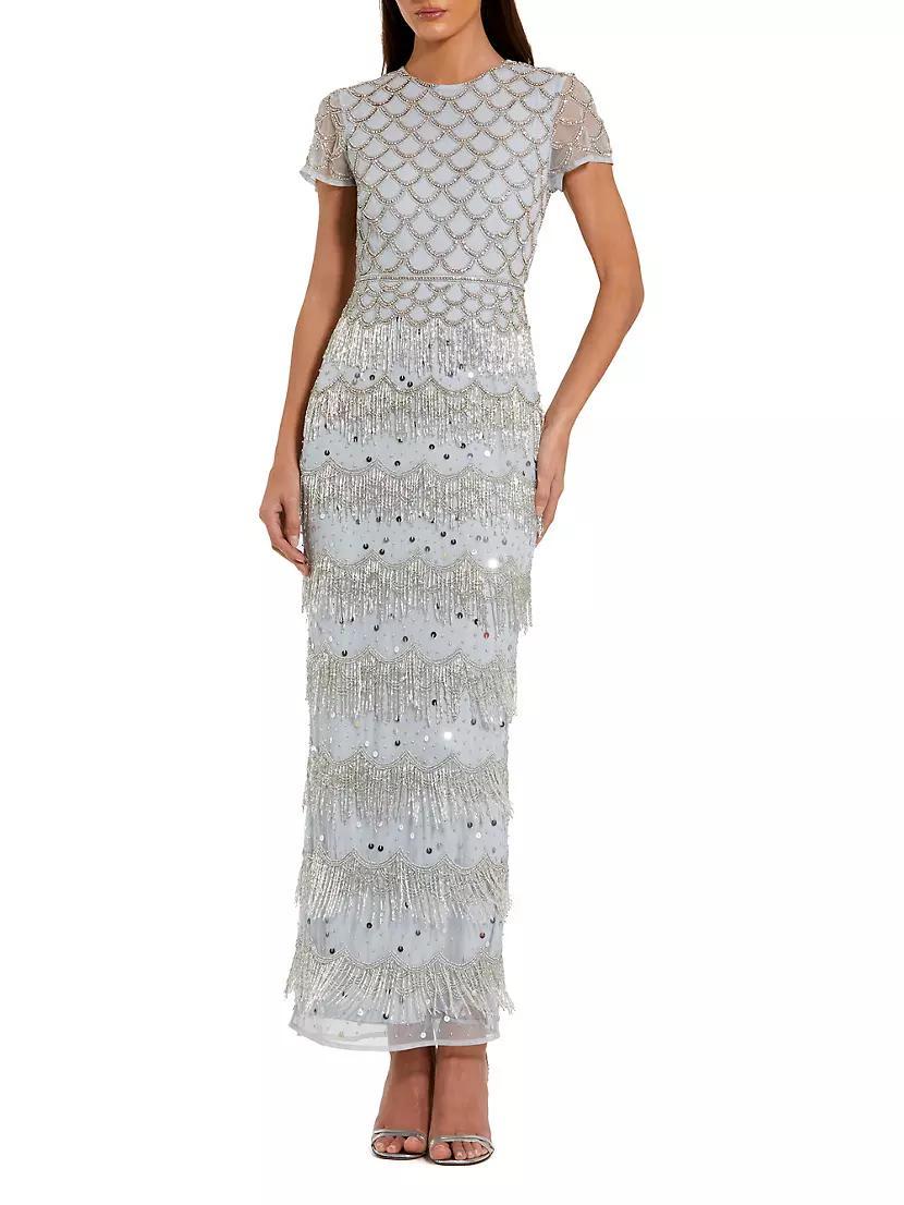 Evening Beaded Cap-Sleeve Gown Product Image