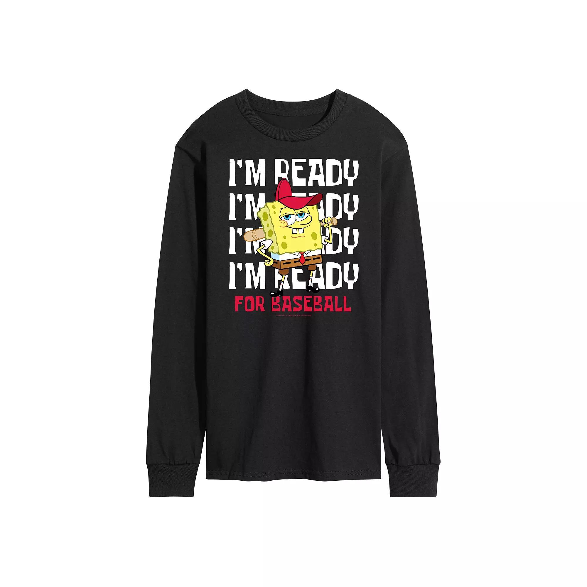 Men's Nickelodeon SpongeBob SquarePants Ready For Baseball Long Sleeve Graphic Tee, Size: XL, Black Product Image