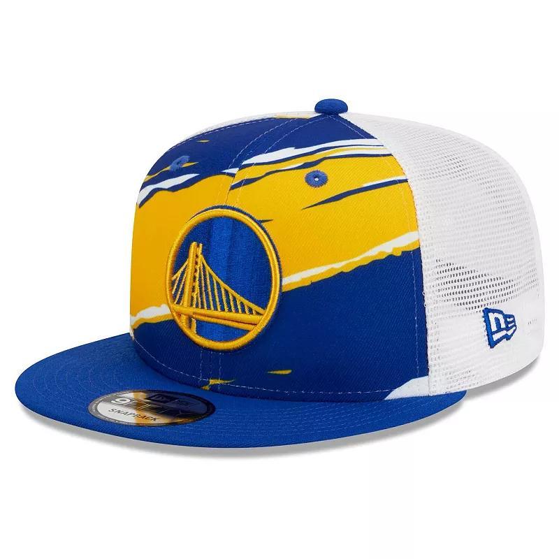 New Era Mens Golden State Warriors New Era Warriors A Frame Tear Trucker Snapback Cap - Mens Blue/Yellow Product Image