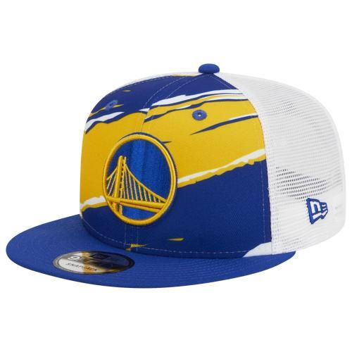 New Era Mens Golden State Warriors New Era Warriors A Frame Tear Trucker Snapback Cap - Mens Blue/Yellow Product Image