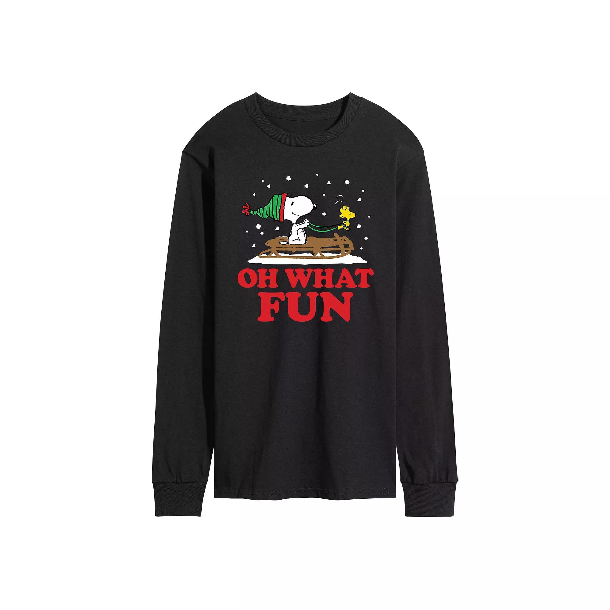 Men's Peanuts Oh What Fun Long Sleeve Tee, Size: Small, Black Product Image