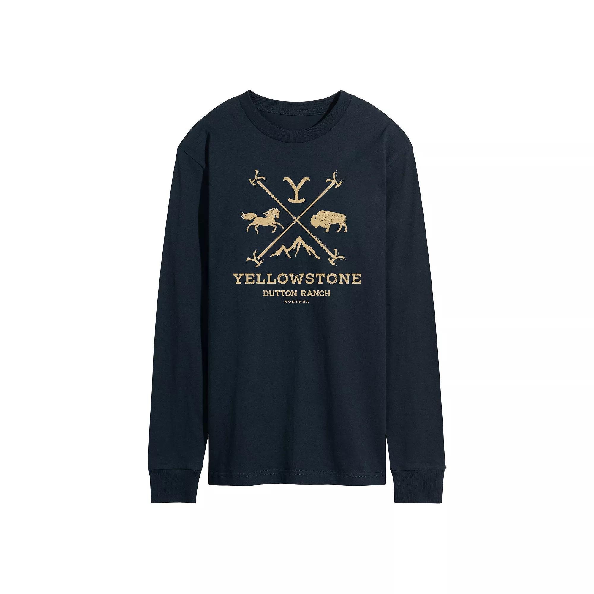 Men's Yellowstone Branding Iron Badge Long Sleeve Graphic Tee, Size: XXL, Blue Product Image