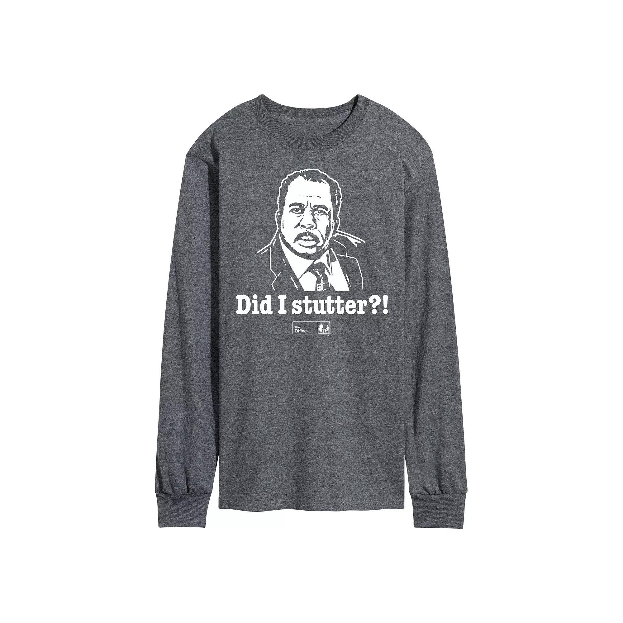 Men's The Office Did I Stutter Long Sleeve Tee, Size: Large, Dark Gray Product Image