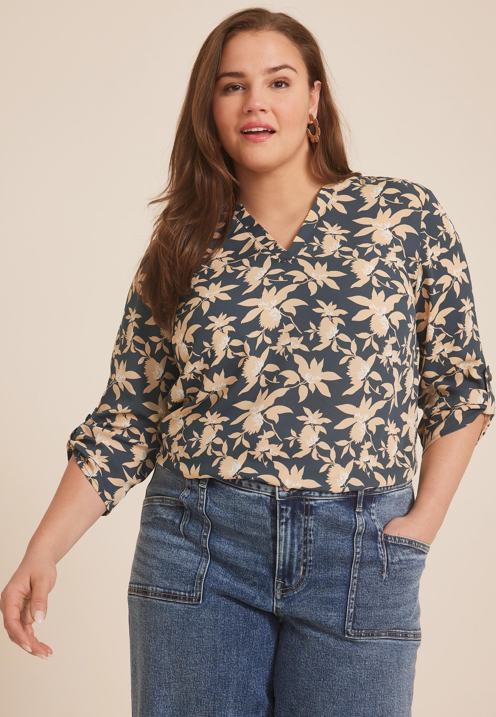 Maurices 1X Plus Size Womens Atwood 3/4 Sleeve Popover Blouse Product Image