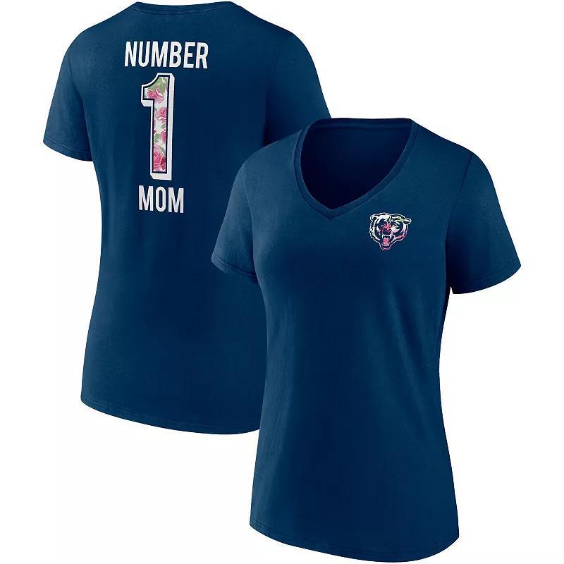 Women's Fanatics Branded Navy New England Patriots Plus Size Mother's Day #1 Mom V-Neck T-Shirt, Size: 3XL, Blue Product Image