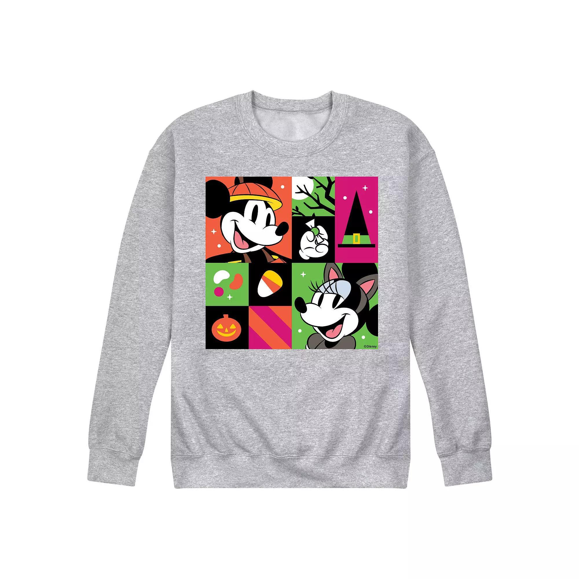 Disney's Mickey & Minnie Mouse Men's Trick Or Treat Grid Fleece Sweatshirt, Size: Medium, Gray Product Image