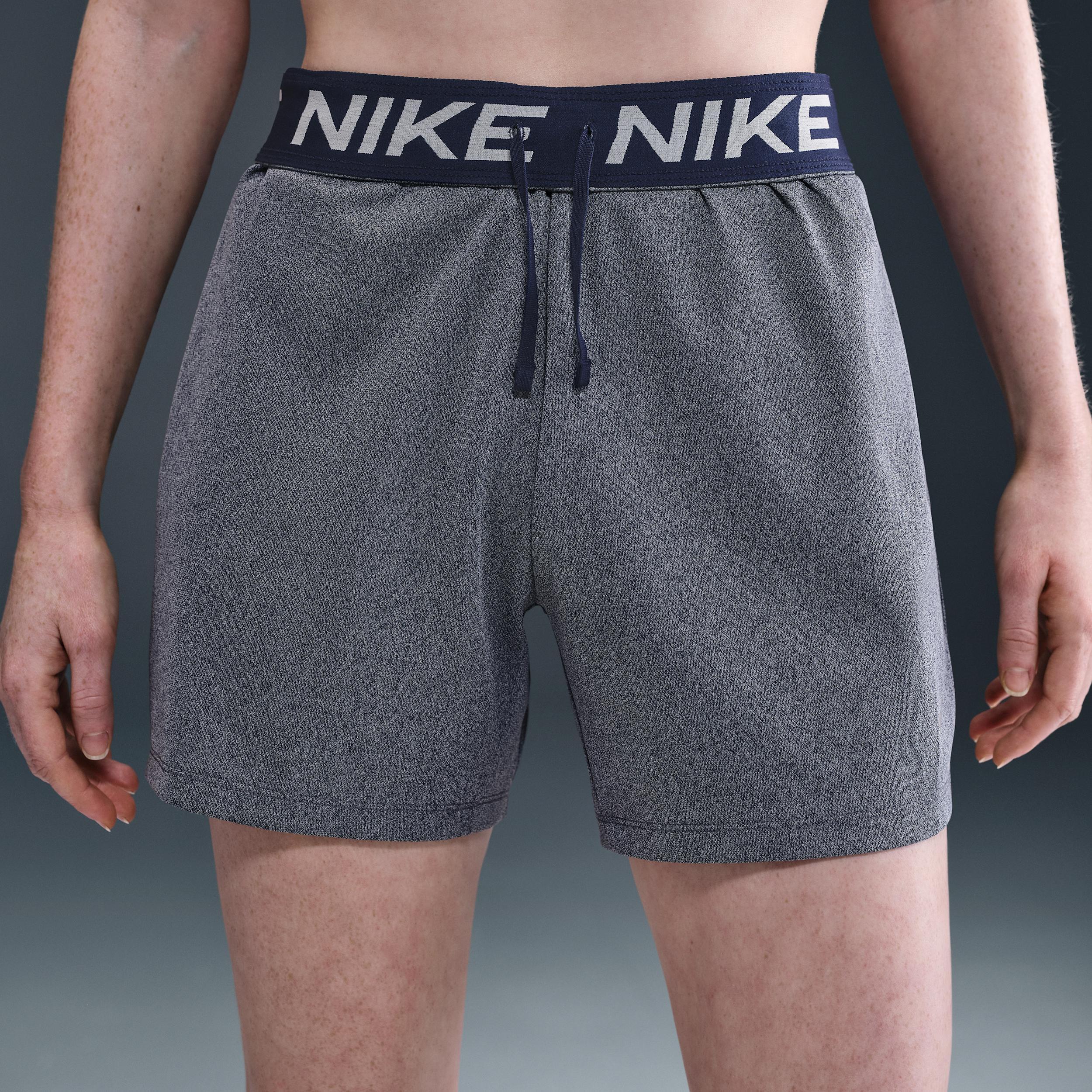 Nike Womens Attack Dri-FIT Fitness Mid-Rise 5 Unlined Shorts | DX6024-410 Product Image