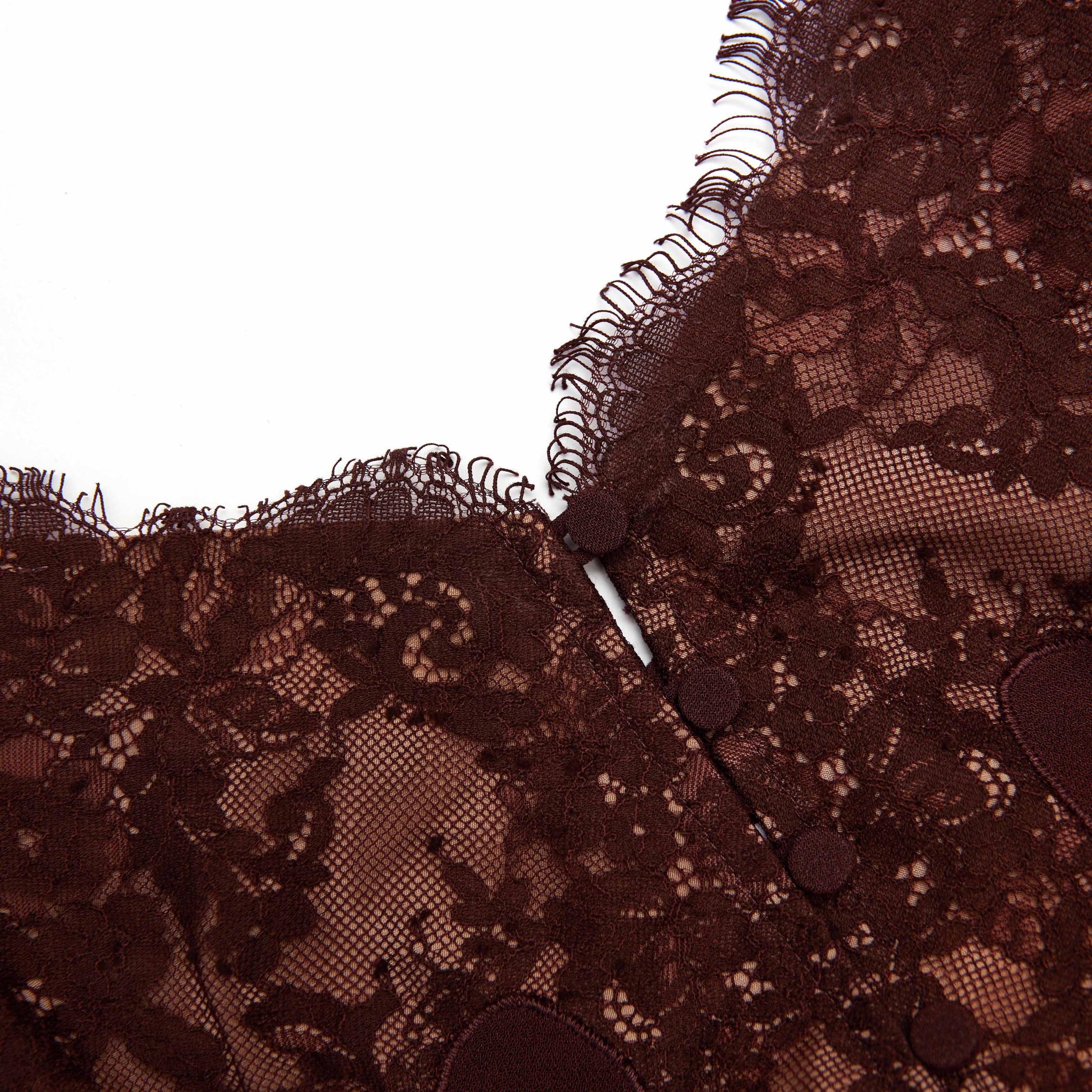 Brown Lace Insert Midi Dress Product Image