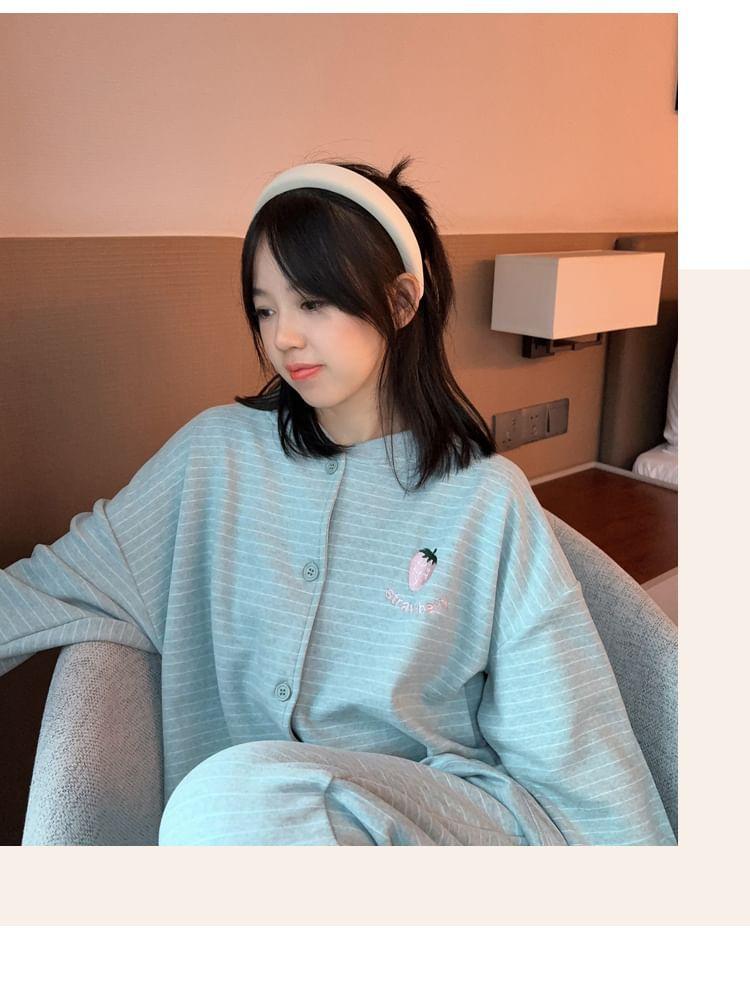 Pajama Set: Long-Sleeve Striped Top + Pants Product Image