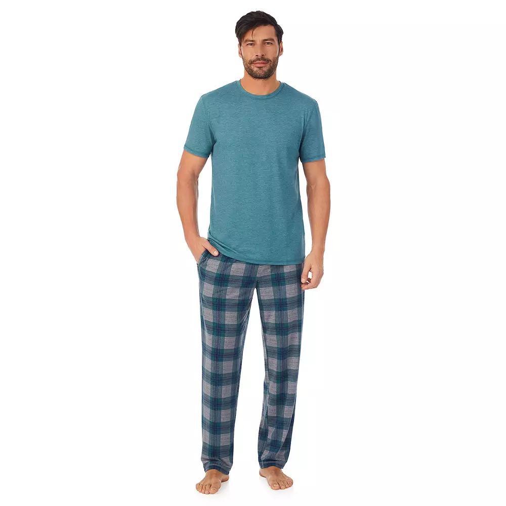 Men's Cuddl Duds® Crewneck Short Sleeve Pajama Top & Pajama Pants Set, Size: XXL, Green Plaid Product Image