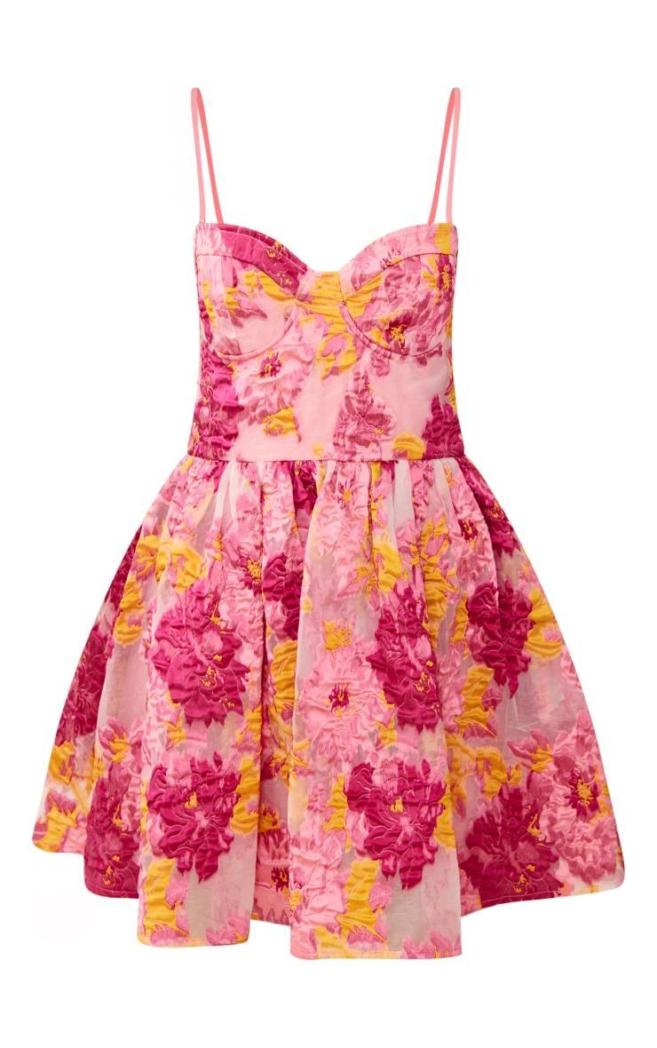 Pink Floral Organza Jacquard Underwired Shift Dress Product Image