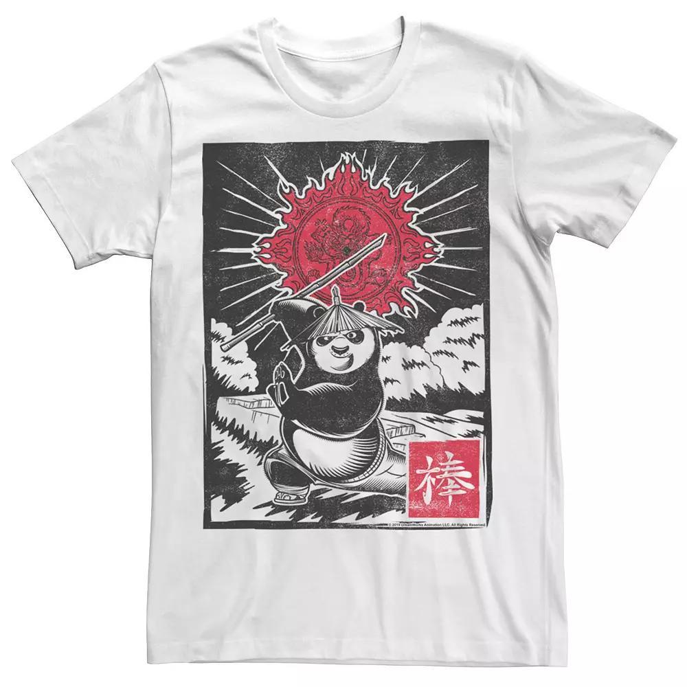 Men's Kung Fu Panda Master Po Action Pose Woodcut Poster Tee, Size: XXL, White Product Image