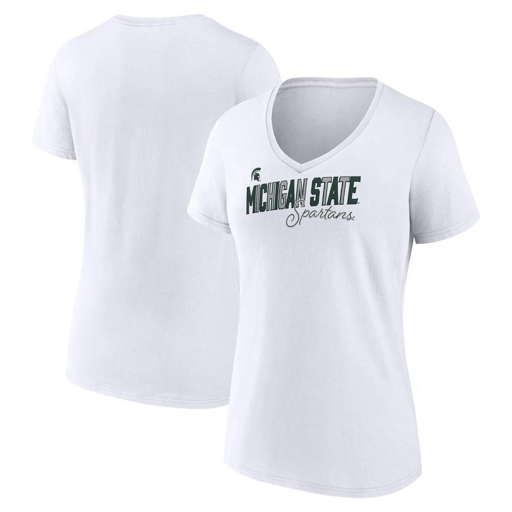 NCAA Michigan State Spartans Womens White V-Neck T- Shirt Product Image