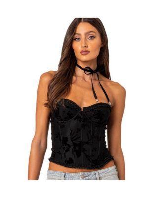 Womens Marnie velvet embroidered corset top Product Image