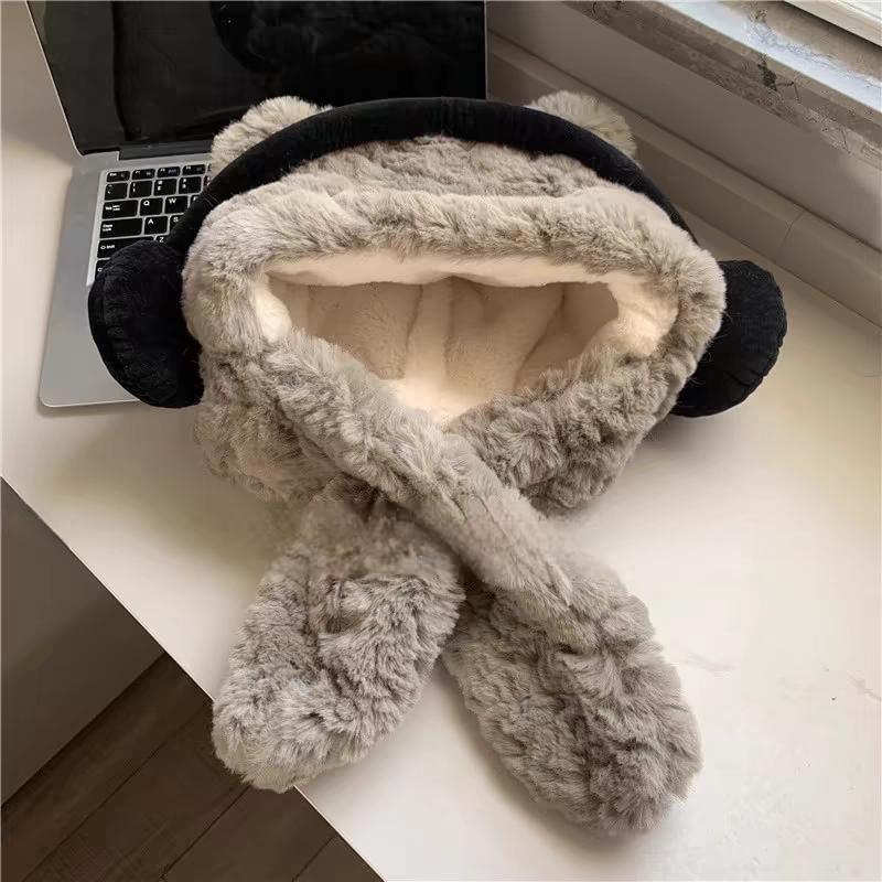 Bear Ear Fluffy Hooded Scarf / Ribbed Beanie Product Image